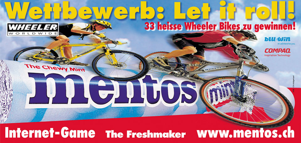 F12 Plakat Mentos. Kaubonbons, Fahrräder