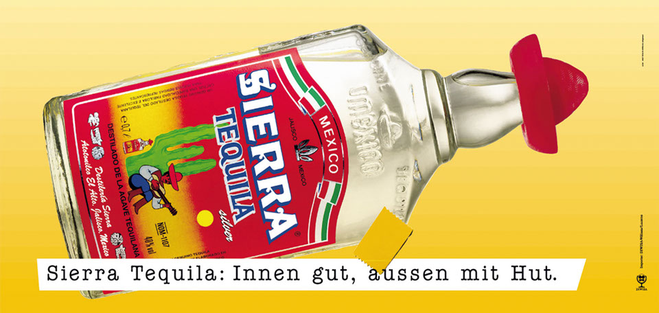 F12 Plakat Sierra Tequila. Flasche mit Hut